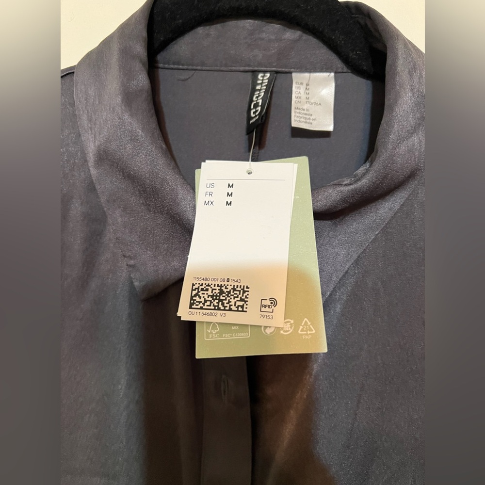 H&M sheer button up shirt in black